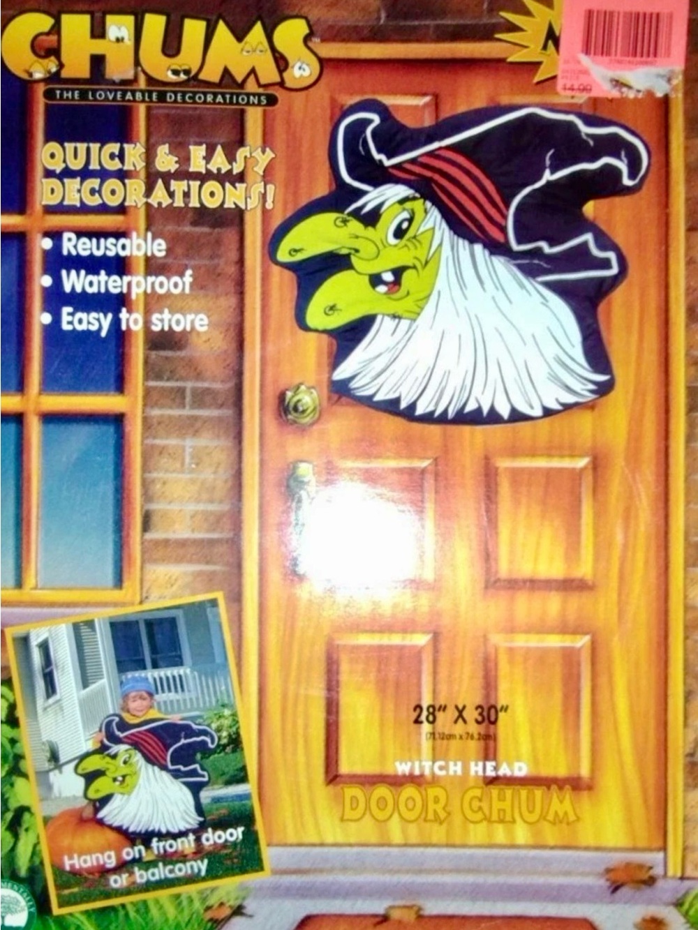 Vintage 70s CHUMS Halloween Door Balcony Oversized Decor WITCH HEAD Waterproof